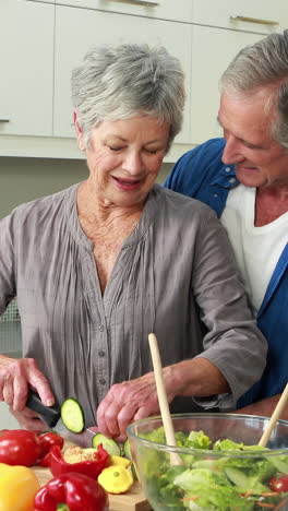 Happy-senior-couple-making-a-salad