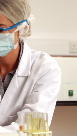 Scientist-looking-at-test-tube-of-corn