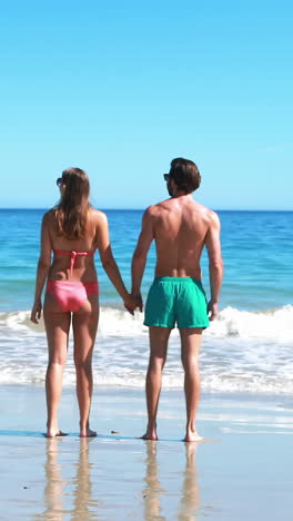 Rear-view-of-couple-walking-on-beach