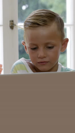 Two-children-using-laptop-with-mother