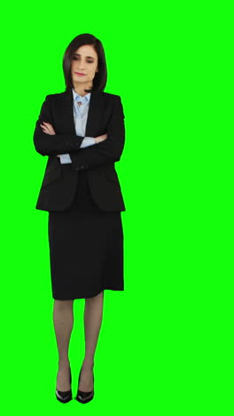 Unsmiling-businesswoman-pointing-at-screen-