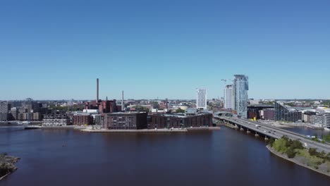 Helsinki-aerial-approaches-Kulosaari-Bridge-over-Baltic-Sea-inlet