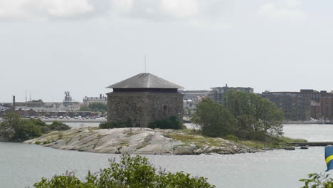 Historical-Building-at-Ljungkar,-Karlskrona,-Sweden,-Establishing-shot