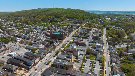 Aerial-hyperlapse-over-American-town-in-spring