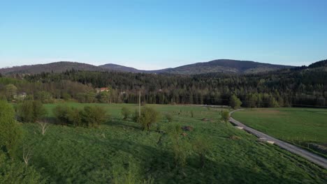 Día-De-Verano-Con-Picos-Montañosos,-Bosques,-Exuberante-Vegetación-Y-árboles