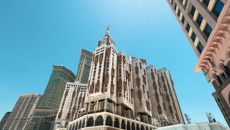 Zamzam-Tower,-also-known-as-the-Clock-Tower,-is-part-of-the-Abraj-Al-Bait-complex-at-Masjid-Al-Haram-in-Mecca,-Saudi-Arabia