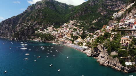 Cinematic-Aerial-Establishing-Shot-Above-Positano,-Amalfi-Coast