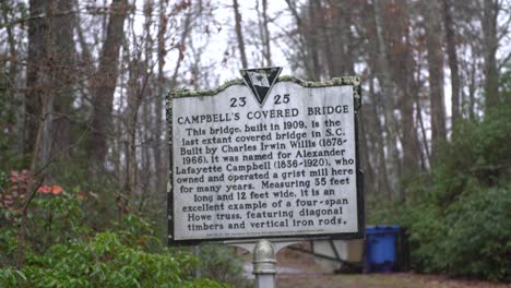 A-rack-focus-of-a-historic-sign-of-campbells-covered-bridge