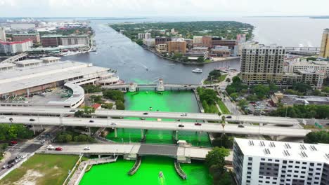 Green-Hillsborough-river-drone-aerial-footage-of-Downtown-Tampa-for-St