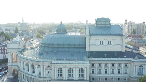 Aerial-shot-of-Opera-House-and-Ballet-Theatre-Odessa,-Ukraine