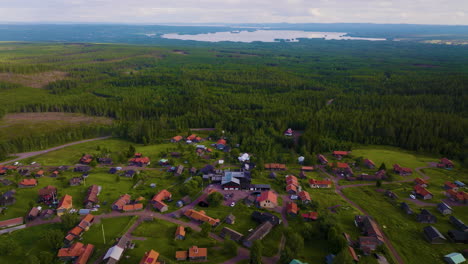 Drone-push-in-shot-of-Swedish-village-in-the-summer