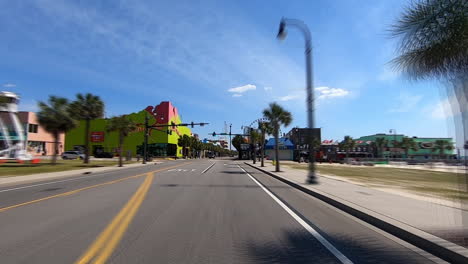 A-forward-driving-timelapse-view-of-an-empty-street-in-Myrtle-Beach,-SC