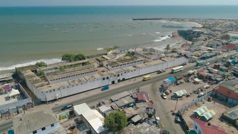 Ussher-Fort,-Accra-front-view-and-fly-over---aerial-view-in-60fps