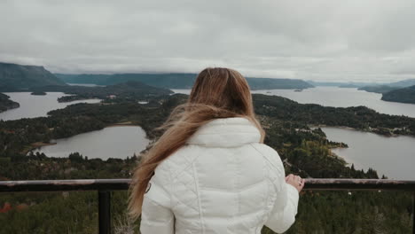 Woman-Sightseeing-Landscape-In-Cerro-Campanario-In-San-Carlos-De-Bariloche-Argentina