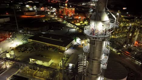 Increible-Aerial-Night-View-in-Oil-Refinery-at-North-Salt-Lake-Utah---Point-of-Interest-Orbit-movement