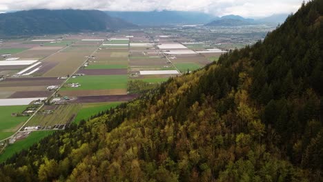 Drone-footage-of-Chilliwack-mountain-showing-off-the-landscape-of-Abbotsford-and-Chilliwack-farming-district