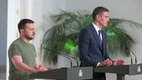 Spanish-Prime-Minister-Pedro-Sanchez-speak-about-a-military-agreement-during-a-press-conference-at-Moncloa-Palace,-Madrid