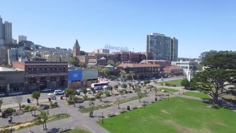 Drone-Aerial-Shot-of-San-Francisco-Ghirardelli-Square-and-City