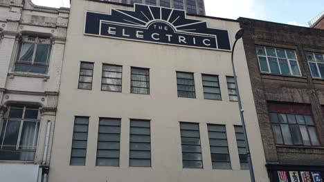 Slow-pan-of-the-external-facade-of-The-Electric-cinema-in-Birmingham,-England-UK