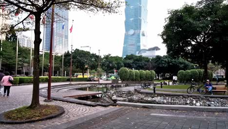 Editorial-footage-showing-the-skyscraper-called-Taipei-101,-the-tallest-structure-in-Taiwan-and-reputedly-one-of-the-world's-safest-and-best-designed-buildings