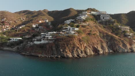 Aerial-at-small-Colombian-village-in-the-mountains-at-the-caribbean-sea