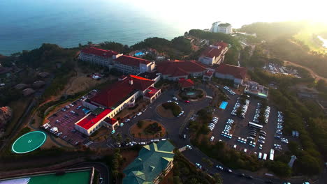 Korea,-Jeju-Island-Shilla-Hotel,-Jungmun-Tourism-Complex,-Drone