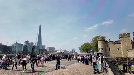 Tower-Wharf-Busy-With-People-Beside-Tower-Of-London