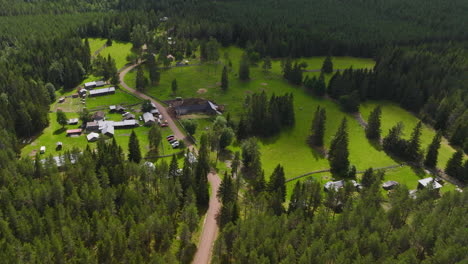 Aerial-view-of-Swedish-chalet-in-Dalarna