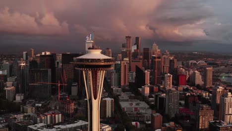 Seattle-Cityscape-with-Space-Needle,-Mt