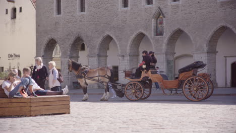 Pferdekutsche-Auf-Dem-Rathausplatz-Der-Altstadt-Von-Tallinn-Vanalinn