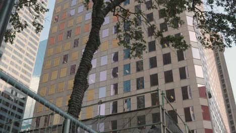 Low-angle-view-of-building-damaged-by-storm-in-Houston,-Texas