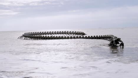 Las-Olas-Rompen-En-La-Playa-Ante-La-Obra-De-Arte-&quot;serpent-D&#39;océan&quot;,-Estática