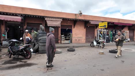 Marrakech-Morocco-view-from-car-window,-medina-old-town-day-activity