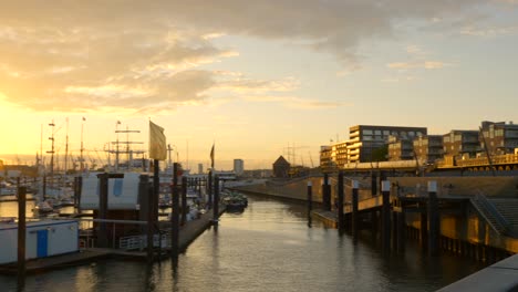 Harbour-and-landing-bridges-at-beautiful-sunset