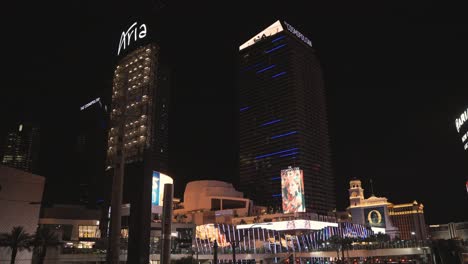 Low-angle-view-of-famous-Aria-hotel-in-Las-Vegas-at-strip-Nevada-in-USA-during-nighttime