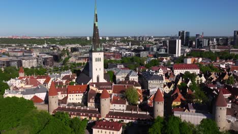 Aerial-Crane-Shot-Above-Walls-of-Tallinn,-St