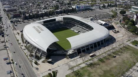 Aerial-view-Banc-of-California-Stadium-in-Exposition-Park,-Los-Angeles