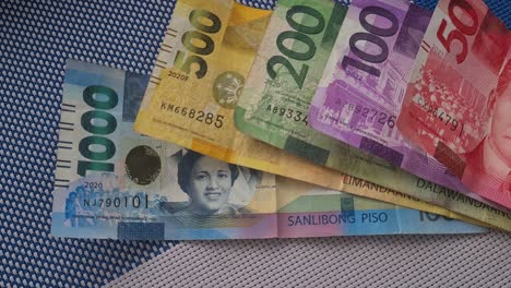 Philippines-Currency,-Pesos-Banknotes,-Close-Up