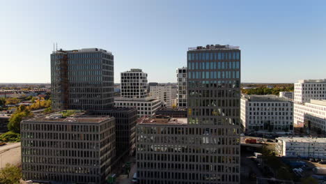 Drone-view-of-high-office-buildings-in-business-district