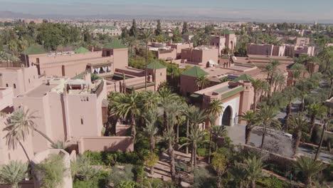 Aerial-Shot-main-entrance-of-Royal-Mansour-Hotel-in-Marrakesh,-Morocco