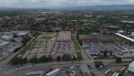 aerial-shot-of-a-Kaufland-hypermarket-at-the-edges-of-Sofia,-Bulgaria