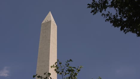 Close-up-shot-of-the-Washington-monument-obelisk-top-in-Washington-DC,-USA