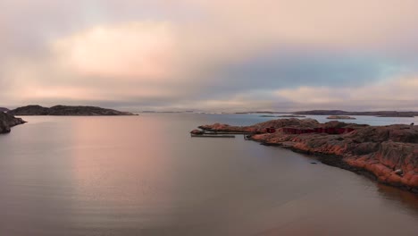 Lysekil,-Sweden---Rugged-Islands-Surrounded-By-Calm-Sea-Water-During-Sunset---Wonderful-Scenery---Wide-Shot