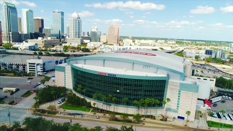 Aerial-shot-of-Amalie-Arena-in-Downtown-Tampa