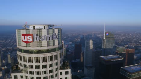 Aerial-pull-from-downtown-Los-Angeles-during-sunrise