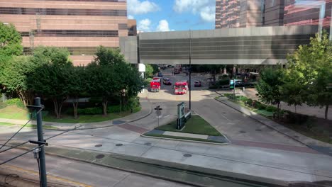 Houston-Fire-Department-operating-and-leaving-a-scene-in-the-Texas-Medical-Center-in-Houston,-Texas