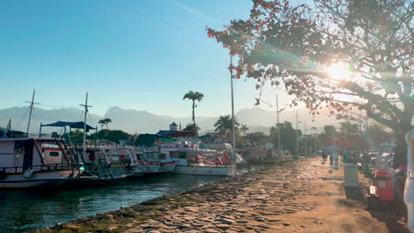 Slow-moving-shot-of-a-small-colorful-rural-harbor-in-Brazil