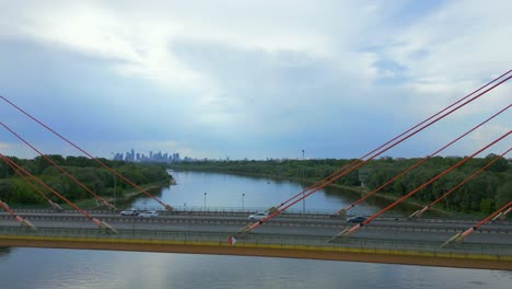 Siekierkowski-Bridge,-cable-stayed-structure,-Vistula-River,-Warsaw,-Poland