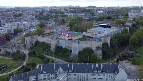 Aerial-Pullback-Caen-Castle-in-the-City-Center-during-Renovation-Works