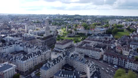 Aerial-Establishing-View-of-Caen-City-Center-in-Normandy,-France